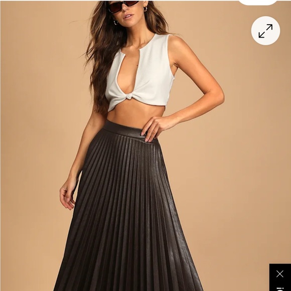 Lulus Dark Brown Faux Leather Pleated Skirt - Picture 2 of 3